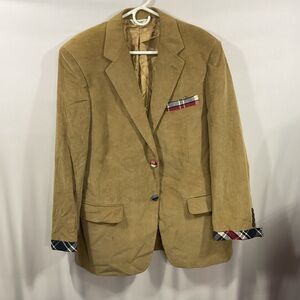 Classic Tan Blazer with Plaid Details